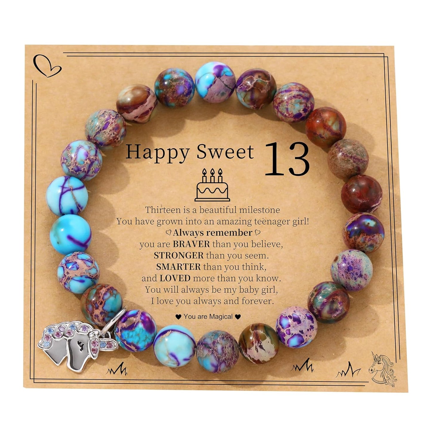 JSJOY Birthday Gifts for Girls Sweet Birthday Gifts for 10 Year Old Girl 10th Birthday Gift for Teen Girls Daughter Granddaughter Natural Stone Bracelet Birthday Gift