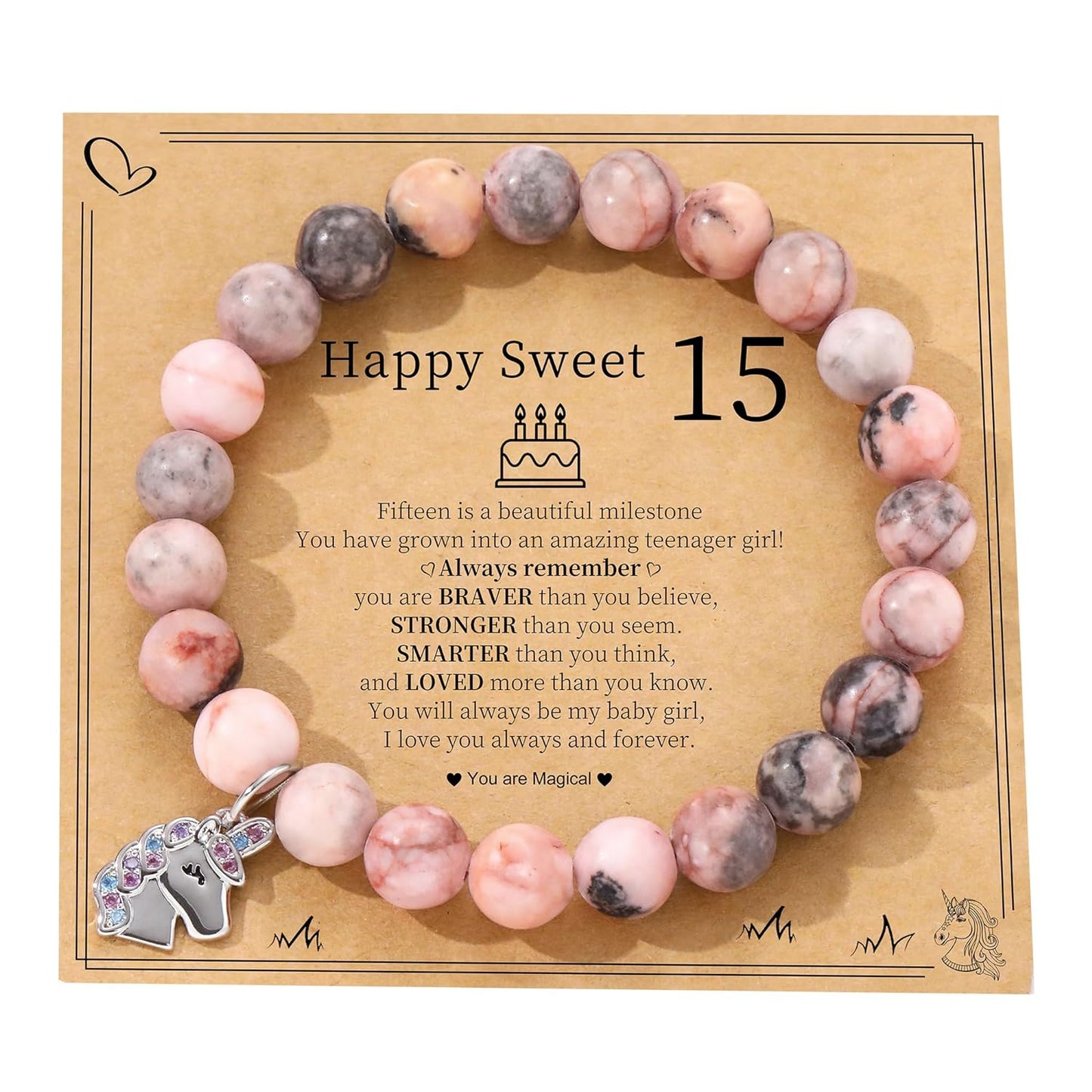 JSJOY Birthday Gifts for Girls Sweet Birthday Gifts for 10 Year Old Girl 10th Birthday Gift for Teen Girls Daughter Granddaughter Natural Stone Bracelet Birthday Gift