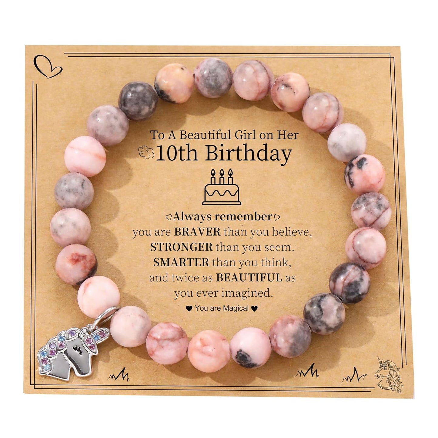 JSJOY Birthday Gifts for Girls Sweet Birthday Gifts for 10 Year Old Girl 10th Birthday Gift for Teen Girls Daughter Granddaughter Natural Stone Bracelet Birthday Gift