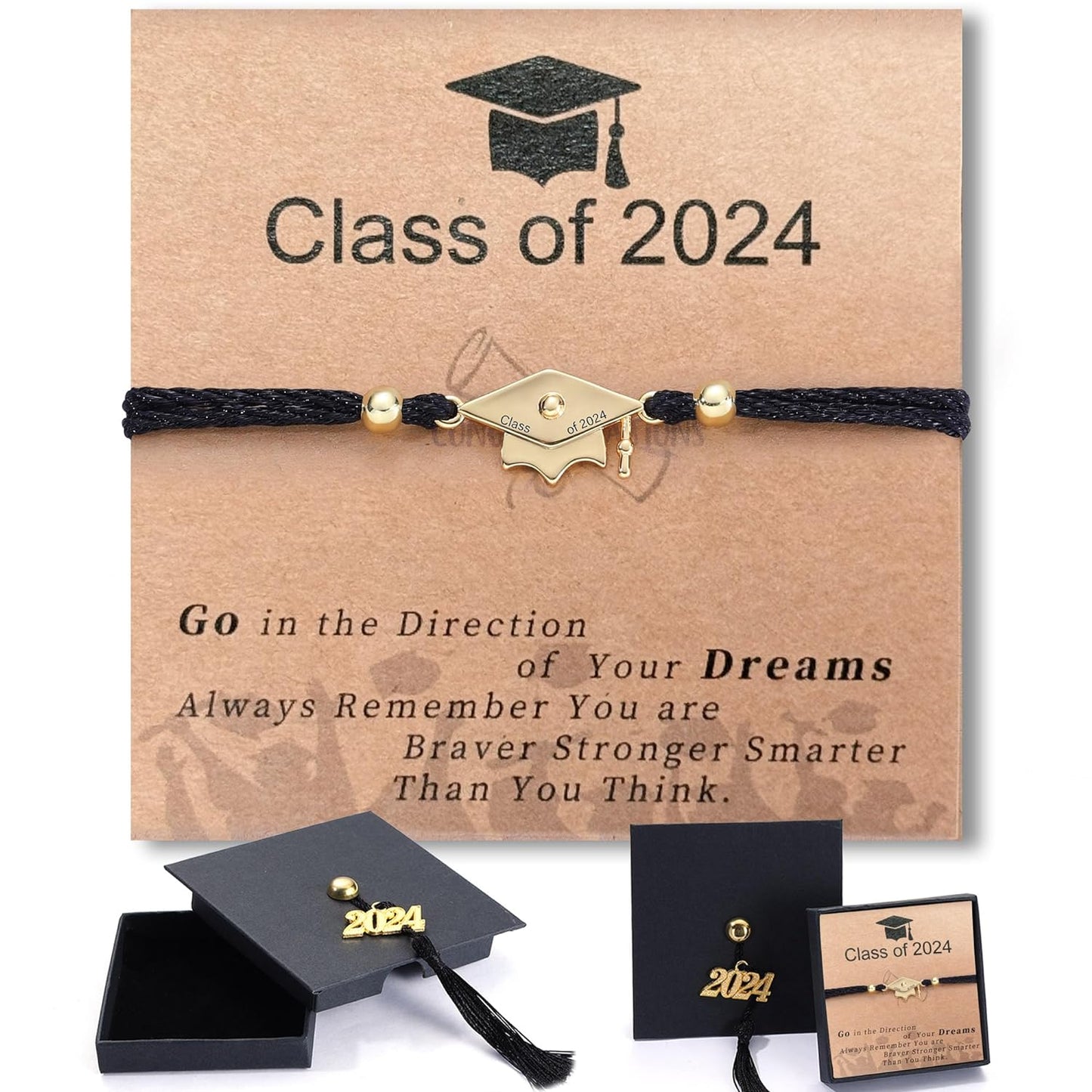 JSJOY Graduation Gifts for Him Class of 2024 Gifts College Graduaiton Bracelet Kindergarten Graduation Gifts for Teen Girl Boy Bracelet Preschool Graduation Gifts for Daughter