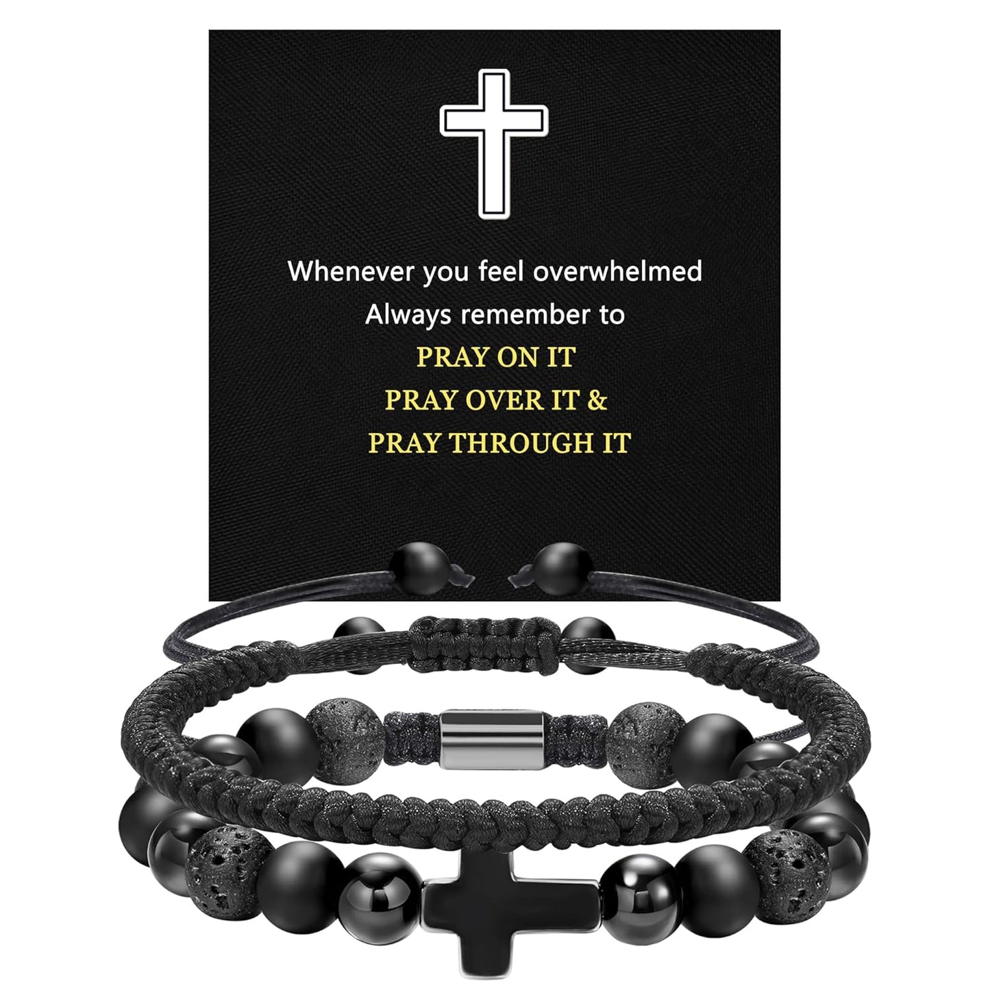 JSJOY Cross Bracelet for Men Christian Gifts for Men Rope Religious Bracelet Set Bible Verse Bracelets Easter Gifts for God Father Power Balance Bracelet