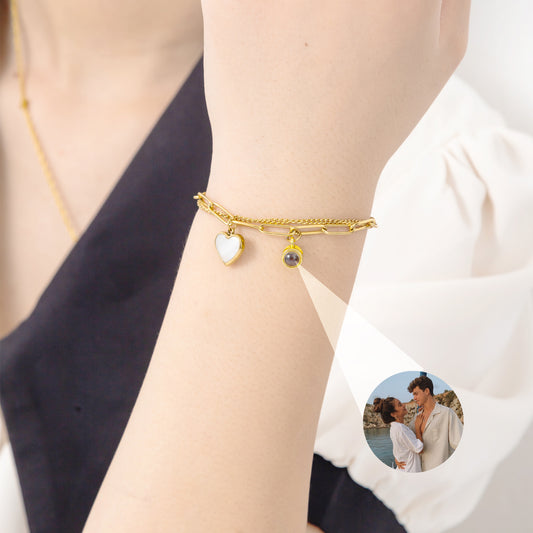 JSJOY Projection Photo Bracelet Minimalist Jewelry Charm Personalized Photo Double Chain Picture Bracelet Customized Gift for Her