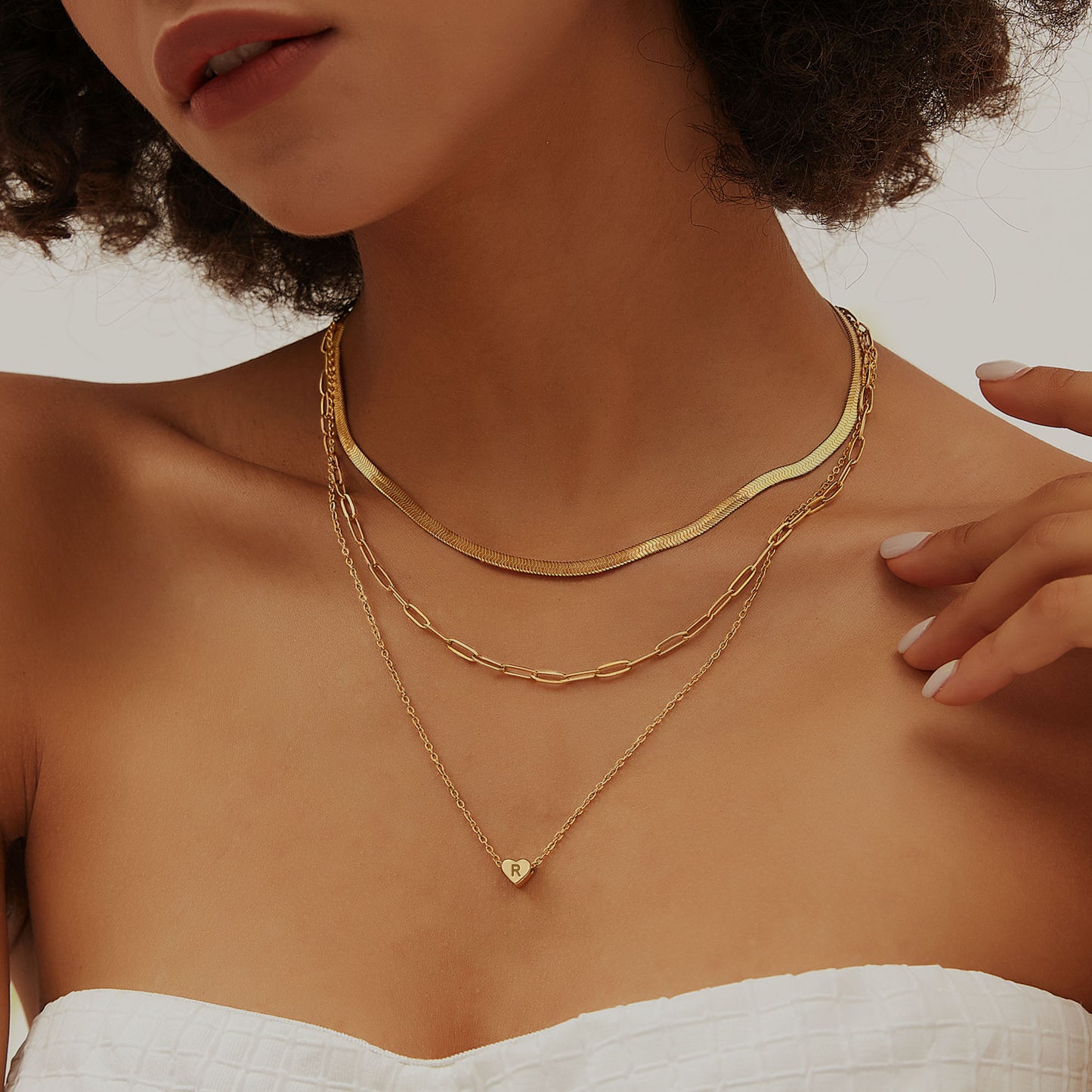 JSJOY Layered Initial Necklaces for Women, Gold Initial Heart Pendant Necklace Cute Letter A-Z Necklaces Tiny Initial Monogram Snake Choker Dainty Paperclip Chain Necklace for Girls