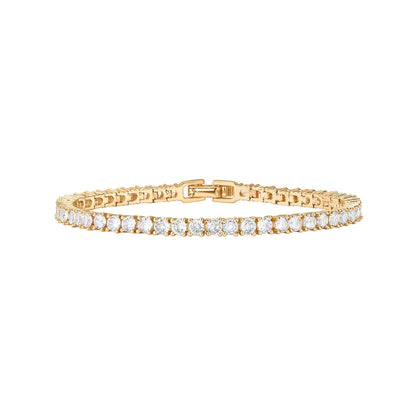 JSJOY 14K Gold Plated 3mm Cubic Zirconia Classic Tennis Bracelet Anniversary gift Gold Bracelets for Women