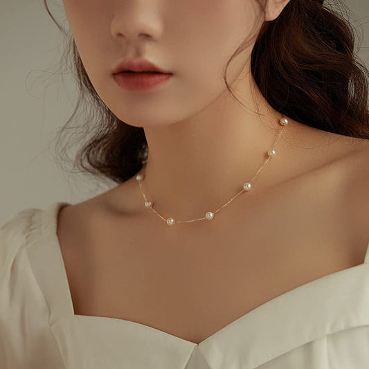 JSJOY Gold Pearl Necklace Gold Necklaces Pearl Choker Necklace Pearl Necklaces for Women Gold Jewelry for Bride Adjustable pearl choker jewelry for women