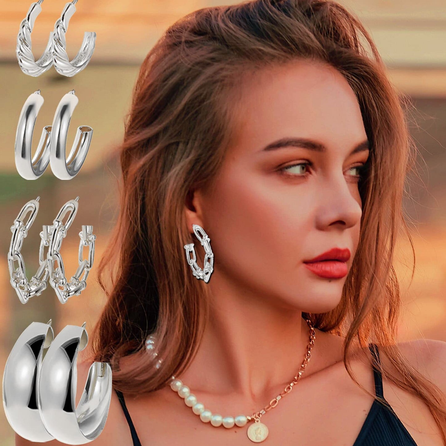 Jewelry set 45 Pairs Gold Hoop Earrings for Girls Women Chunky Twisted Small Big Hoops Packs Earrings for women mul Fashion Trendy Jewelry for Birthday Party Gift