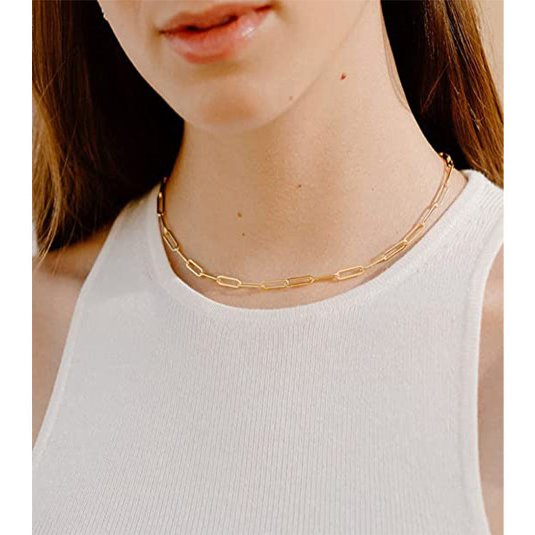Dainty Layered Initial Necklaces For Women, 14k Gold Plated Paperclip Chain Necklace  Simple Cute Hexagon Letter Pendant Initial Choker Necklace Gold L