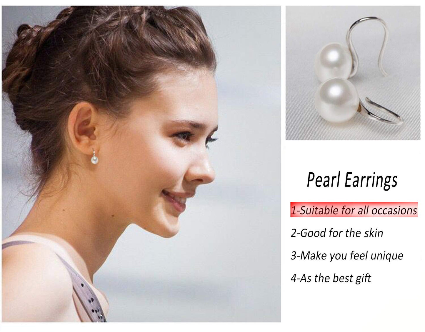 Pearl Earrings for Women 925 Sterling Silver Dangle Drop Pearl Earrings Jewelry 8mm Pearl Drop Earrings for Women Girls Gift