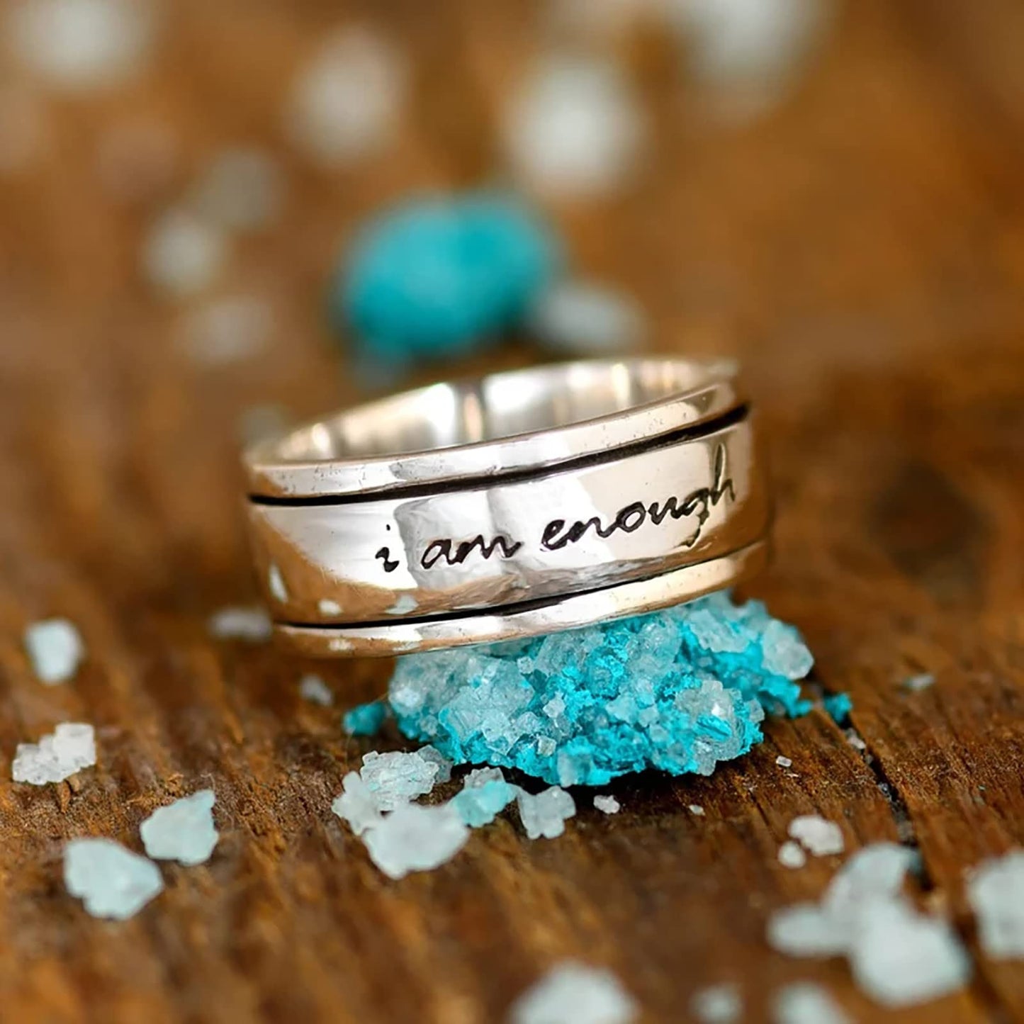 Anxiety Relief Ring Women I Am Enough Silver Meditation Rotatable Anxiety Ring Best Gift