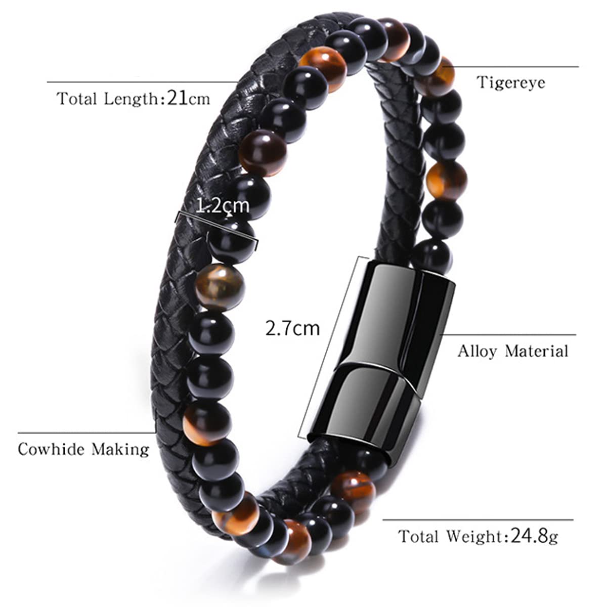 JSJOY Volcano Natural Stone Tiger Eye Bead Bracelet Male Cowhide Rope Agate Bracelet Hand String Electrostatic Leather Bead Woman