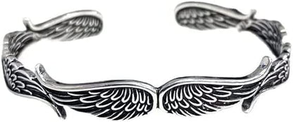 JSJOY Angel Wings Vintage Style Silver Bracelet, Silver Plated Layering Angel Wings Bracelet Adjustable, Inspirational Guardian Angel Bangle Bracelets for Women Men Personalized Gifts