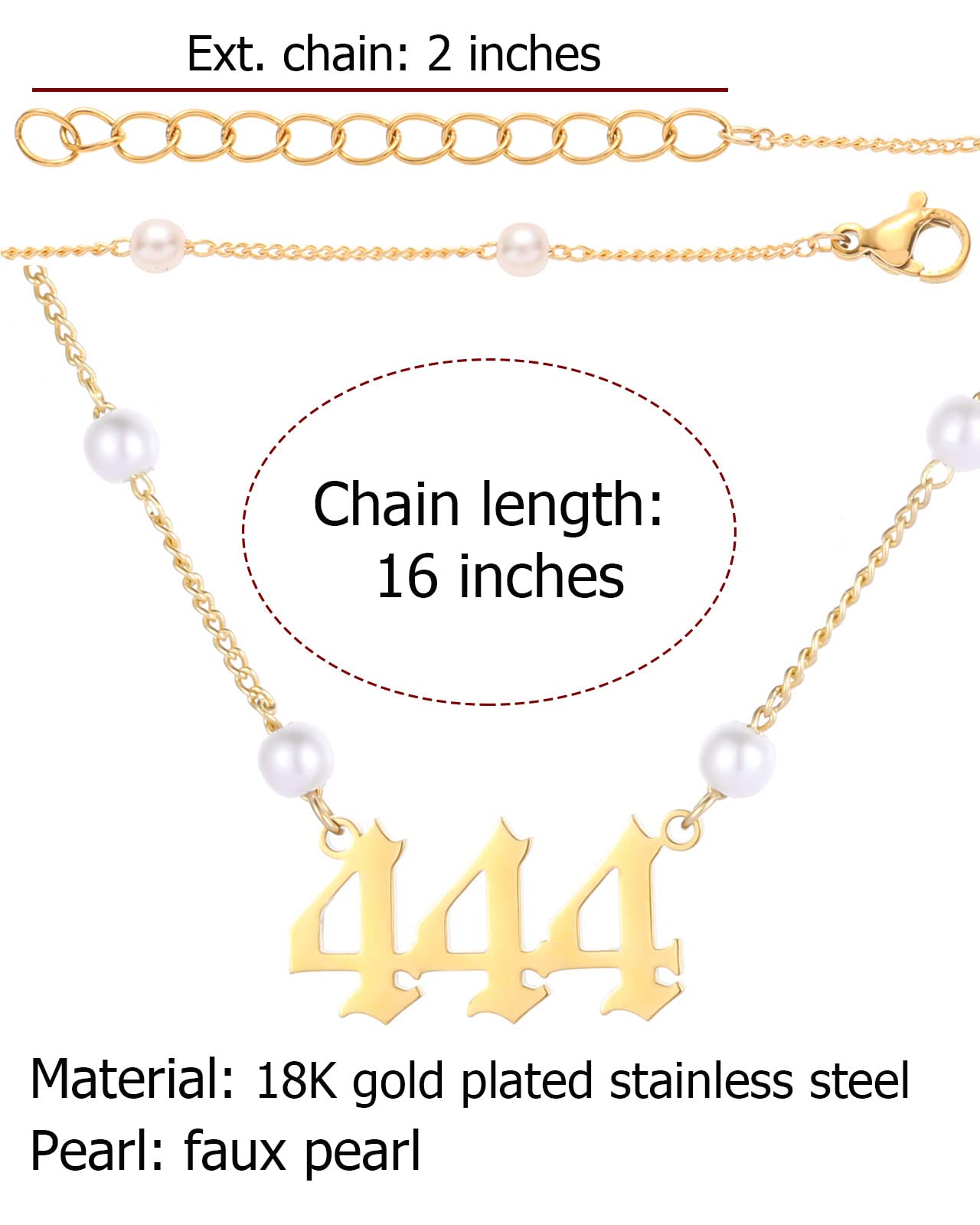 Angel Number Necklace Digital necklace 18k Gold Plated Stainless Steel Faux Pearl Choker Chain Gift for Women Girl