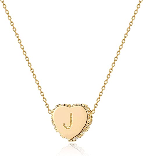 Precious Stars 14K Yellow Gold Diamond-cut Heart-shaped Initial Letter 'J'  Pendant with 22