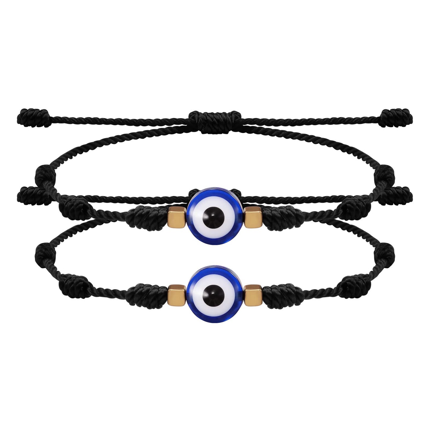 JSJOY Adjustable Evil Eye Black Bracelets 2PCS Black String Lucky Protection Handmade String Amulet for Women Men Boys Girls Family