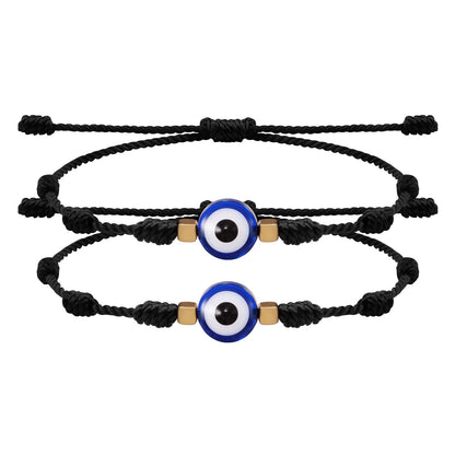 JSJOY Adjustable Evil Eye Black Bracelets 2PCS Black String Lucky Protection Handmade String Amulet for Women Men Boys Girls Family