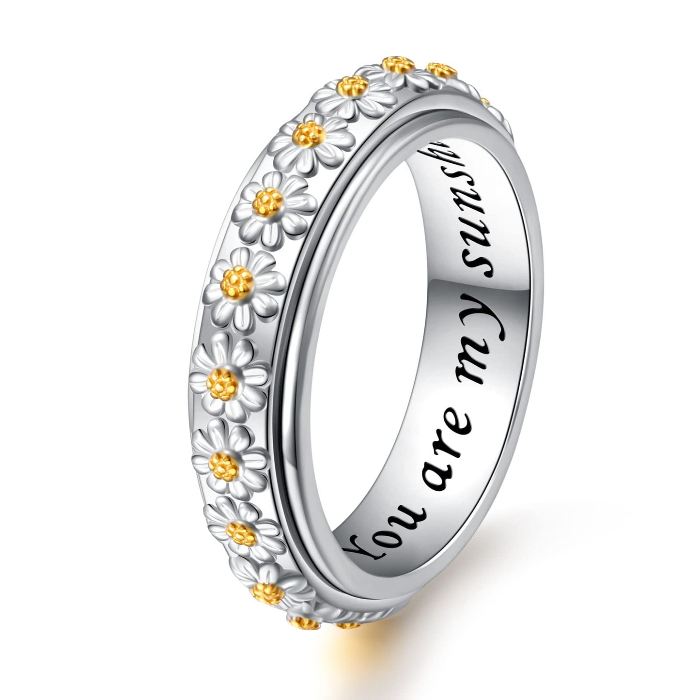 6PCS Anti Anxiety Fidget Ring for Women, Open Adjustable Ring, CZ Cubic  Zirconia Diamond Rings, Rotatable Bead Rings, Bee Daisy Rings Set for Women