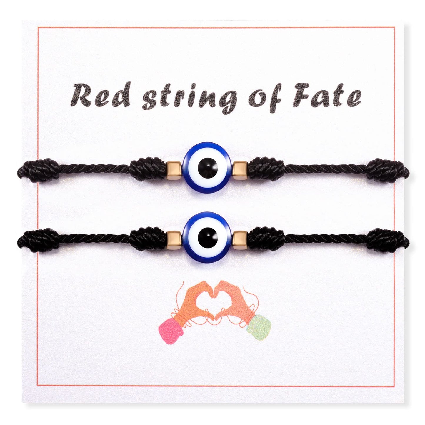 JSJOY Adjustable Evil Eye Black Bracelets 2PCS Black String Lucky Protection Handmade String Amulet for Women Men Boys Girls Family