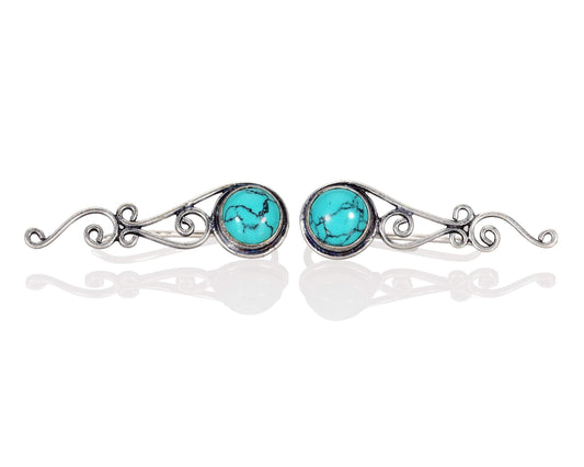 Turquoise Ear Climbers Silver Crawlers Earrings  Pair of Celtic Knots Ear Crawlers Light Blue Sweep Bohemian Ethnic Tribal Jewelry for Women Turquoise Ear Crawlers