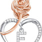 JSJOY Rose Heart Initial Necklaces for Women Girls A-Z Letter Pendant with Cubic Zirconia Mothers Day Graduation Birthday Gifts