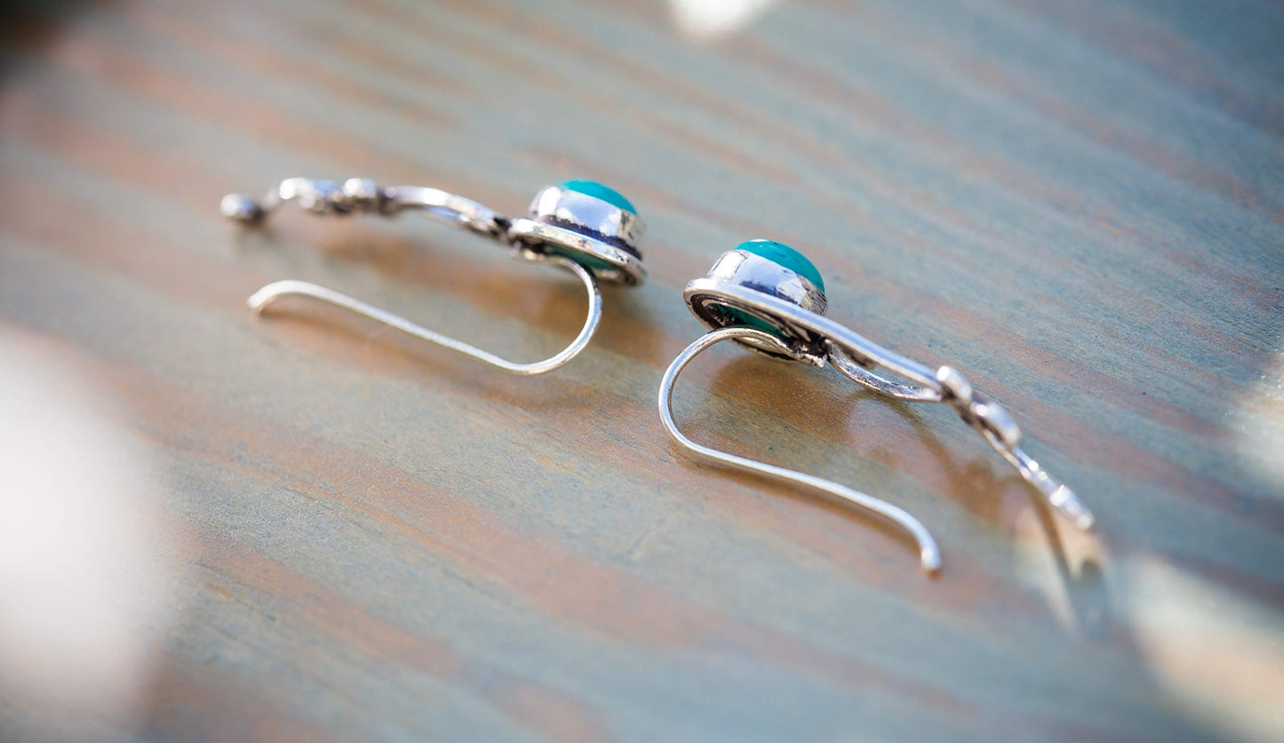 Turquoise Ear Climbers Silver Crawlers Earrings  Pair of Celtic Knots Ear Crawlers Light Blue Sweep Bohemian Ethnic Tribal Jewelry for Women Turquoise Ear Crawlers