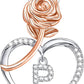JSJOY Rose Heart Initial Necklaces for Women Girls A-Z Letter Pendant with Cubic Zirconia Mothers Day Graduation Birthday Gifts