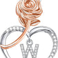 JSJOY Rose Heart Initial Necklaces for Women Girls A-Z Letter Pendant with Cubic Zirconia Mothers Day Graduation Birthday Gifts
