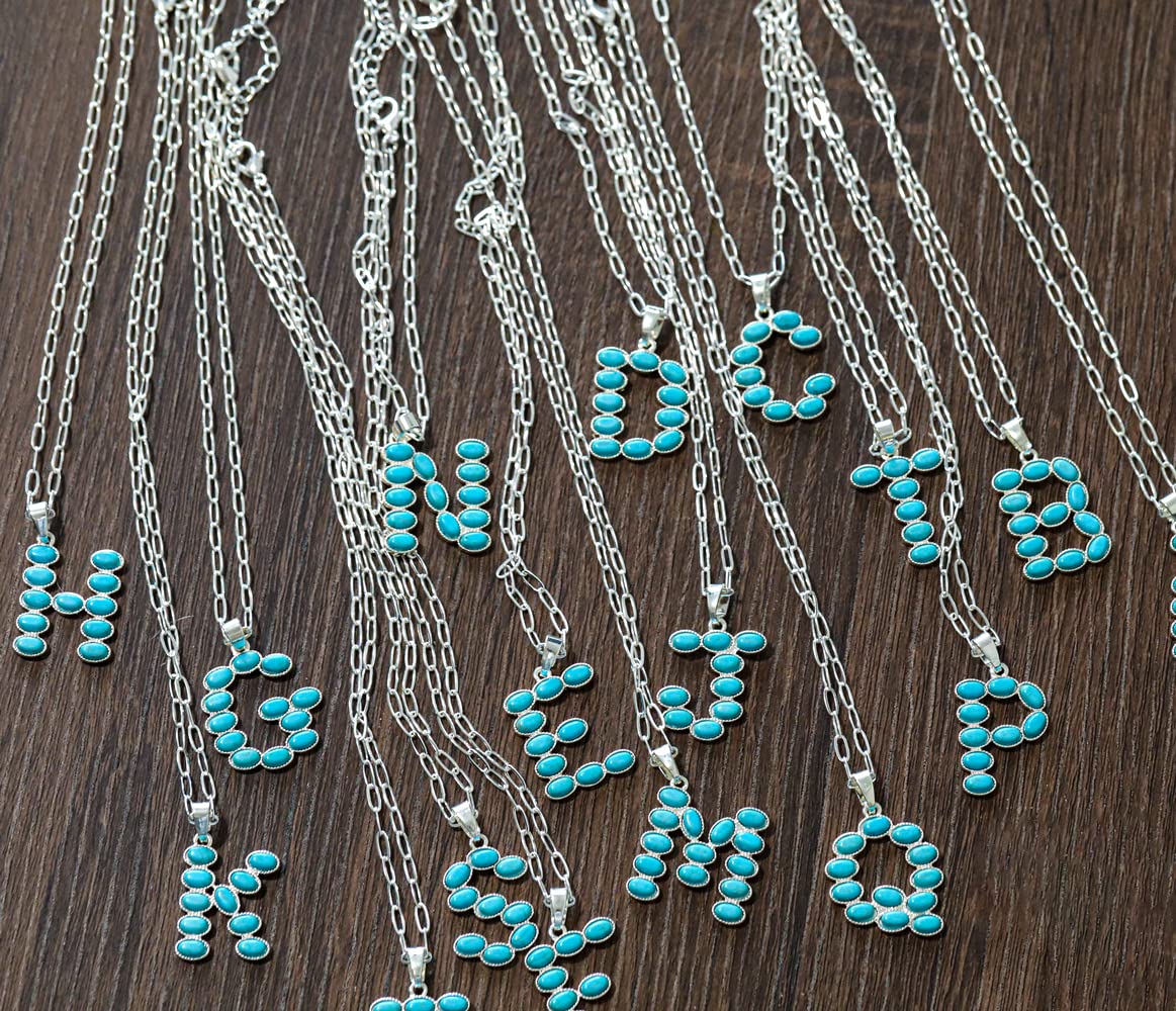 Western Turquoise Initial Necklace Letter Cowgirl Bohemian A-Z Hippie Boho Turquoise Stones Pendant Necklace for Women Girls Valentine's Day Gift