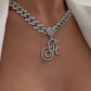 JSJOY Initial Necklaces Silver Cuban Link Chain for Women Iced Out Chain with Heart Letter Pendants Custom Chain Name Necklace Hip Hop Jewelry Gift