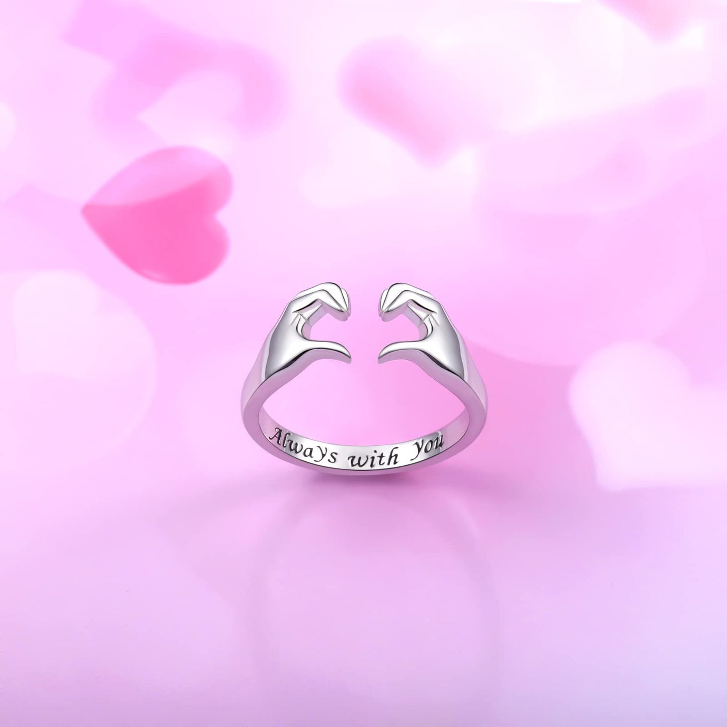 JSJOY Hug Rings for Women Sterling Silver Adjustable Love Ring Always with You Jewelry Rings Couples Bands Hugging Ring for Women Teen Girls