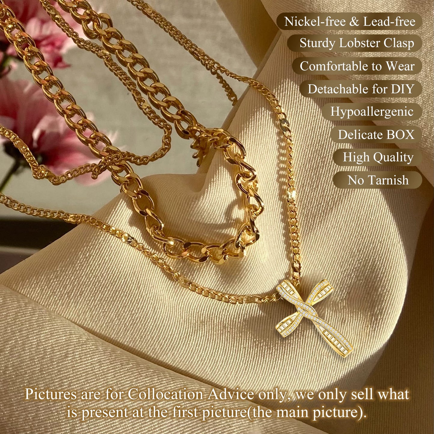 18k Gold Plated Women Cross Necklace for   Trendy Gold Cross Pendant Chain for Girls Crucifix Necklace for Women Religious Gifts  Christian Faith Necklace Jewelry