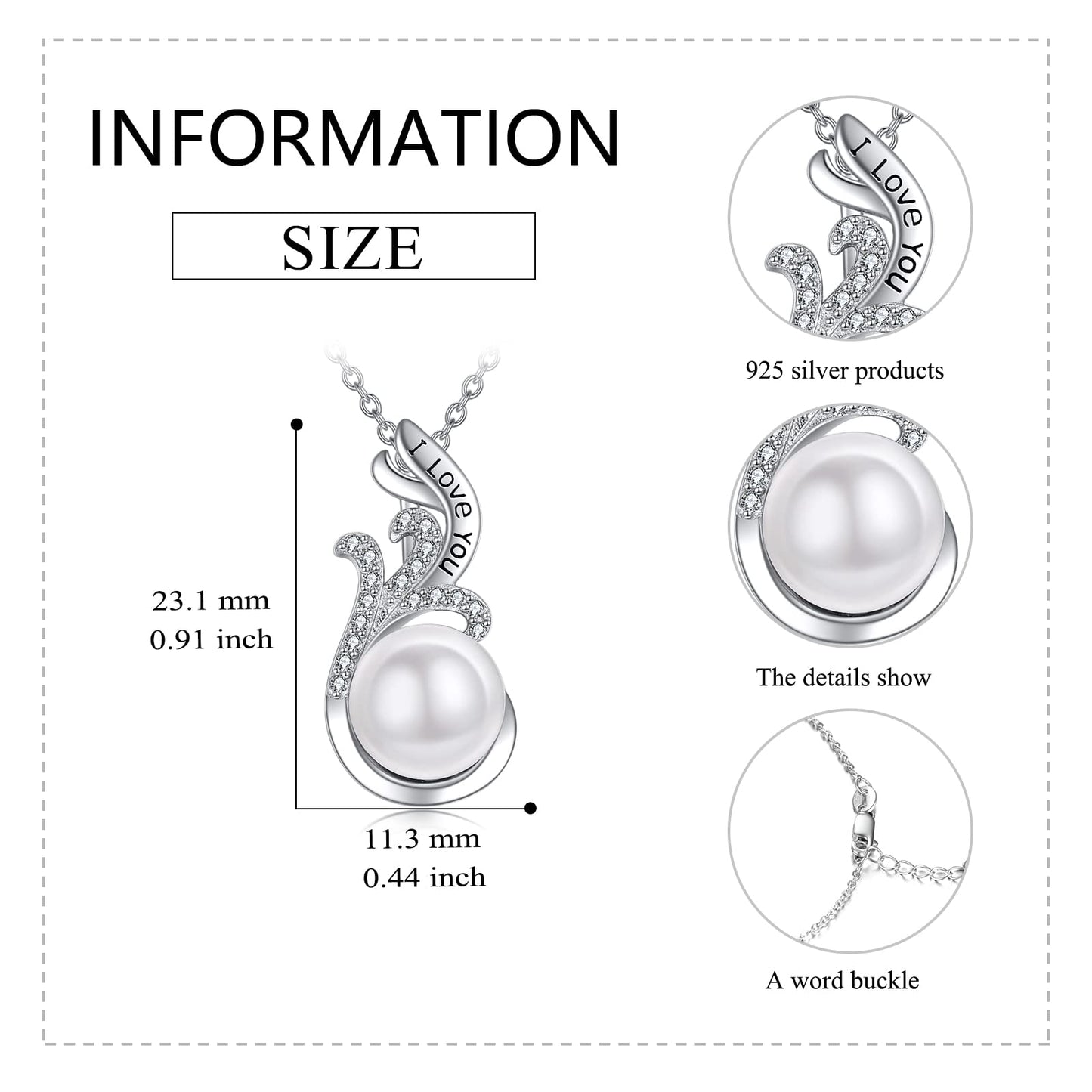 Freshwater Pearl Necklace Sterling Silver Pearl Necklace Zircon Pearl Pendant Necklace Pearl And Zircon Necklace Bridal Jewelry Gifts for Women Wife Girlfriend