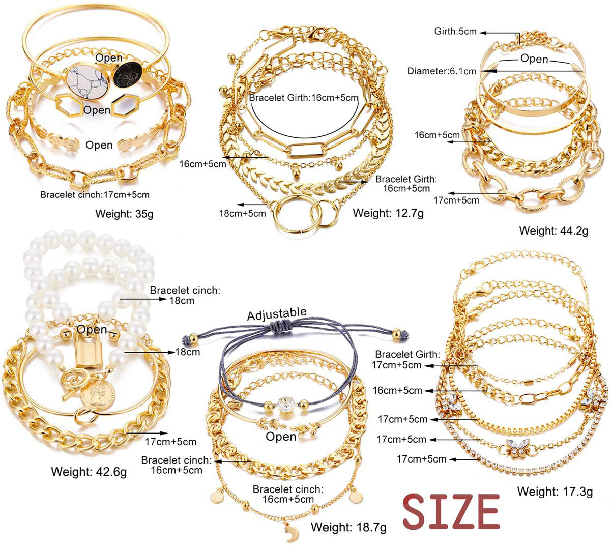JSJOY 18-25 Pcs (6 Pack) 14K Gold Silver Bracelets Set for Women Girls –  JSJOY Fashion