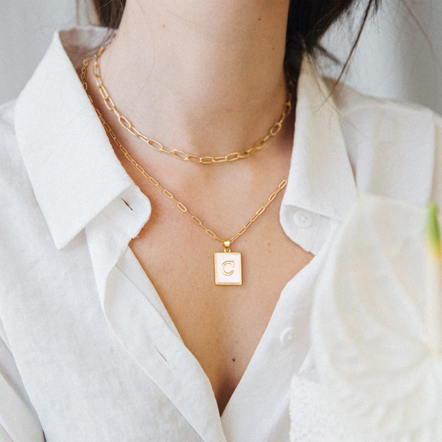 JSJOY Layered Gold Initial Necklaces for Women, Chunky 14K Gold Plated Paperclip Chain Necklace for Women Gold Coin Simple Letter Pendant Necklace Layering Necklaces Layered Necklace for Women Gold Jewelry