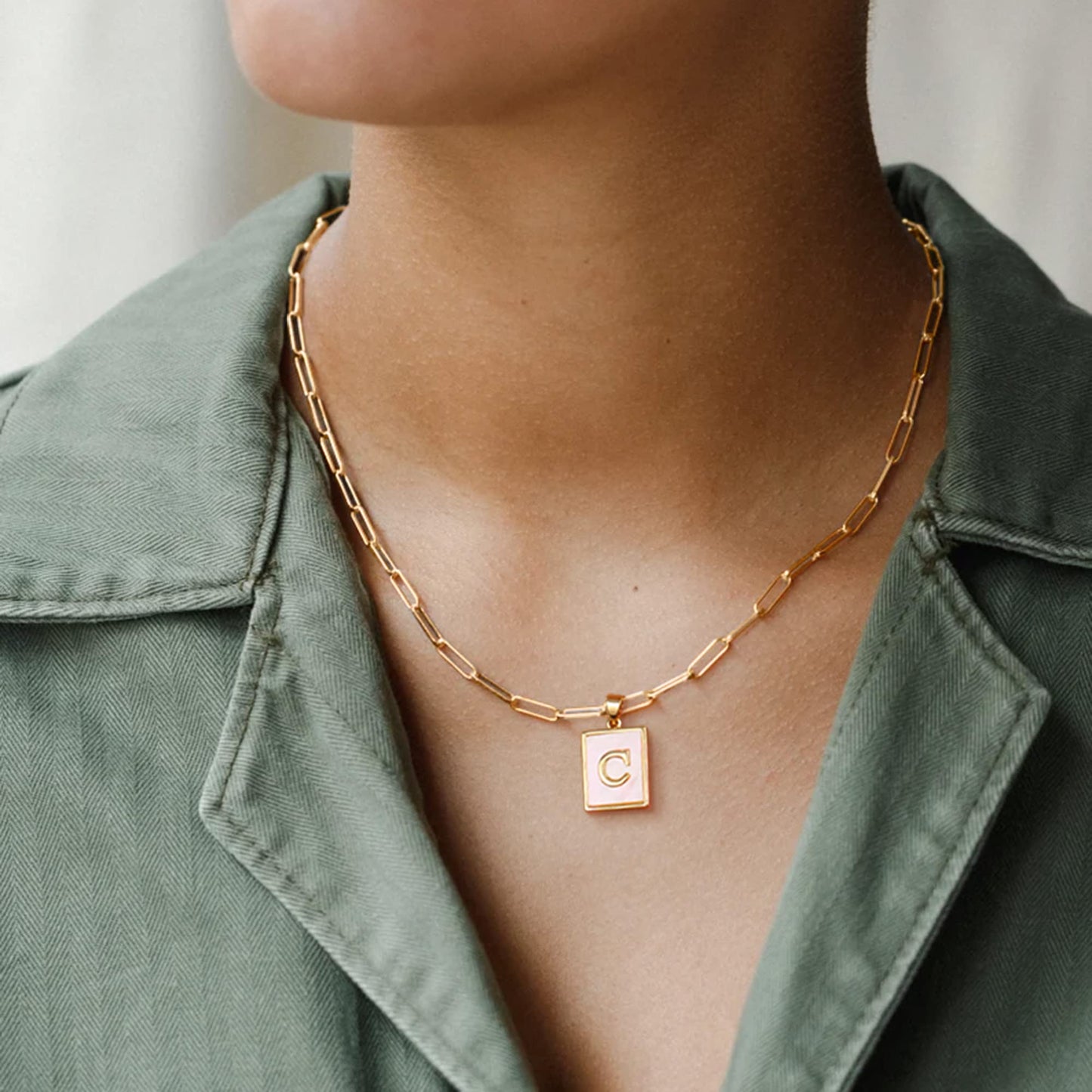 JSJOY Layered Gold Initial Necklaces for Women, Chunky 14K Gold Plated Paperclip Chain Necklace for Women Gold Coin Simple Letter Pendant Necklace Layering Necklaces Layered Necklace for Women Gold Jewelry