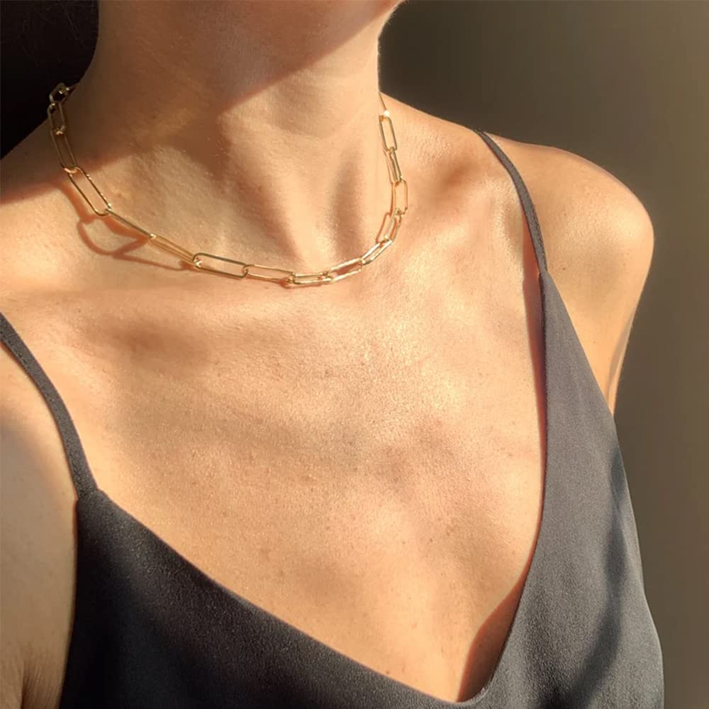 JSJOY Layered Gold Initial Necklaces for Women, Chunky 14K Gold Plated Paperclip Chain Necklace for Women Gold Coin Simple Letter Pendant Necklace Layering Necklaces Layered Necklace for Women Gold Jewelry