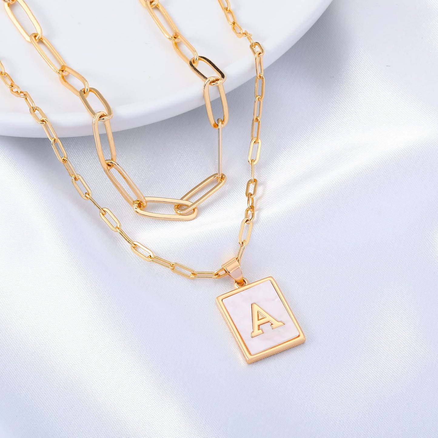 JSJOY Layered Gold Initial Necklaces for Women, Chunky 14K Gold Plated Paperclip Chain Necklace for Women Gold Coin Simple Letter Pendant Necklace Layering Necklaces Layered Necklace for Women Gold Jewelry