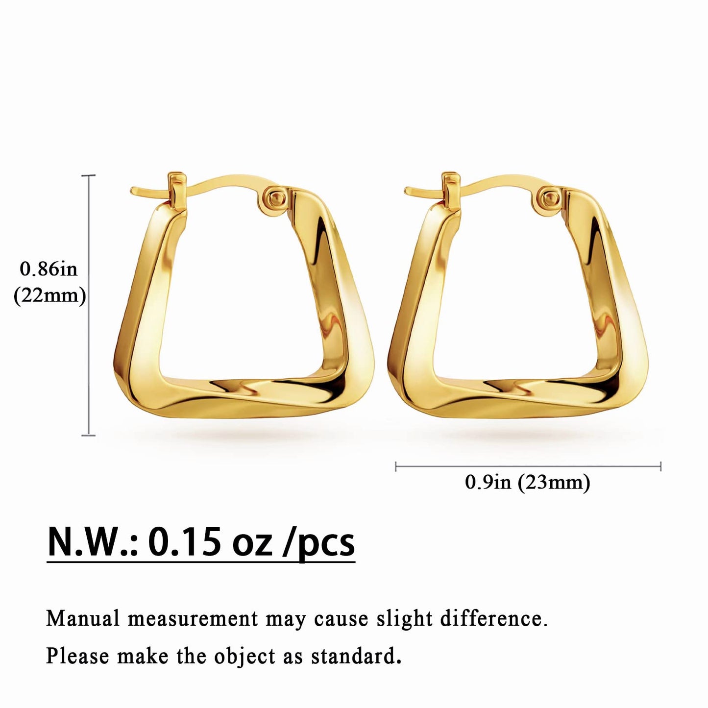 JSJOY Twisted Hoop Earrings for Women 14K Gold Plated Twisted Square Hoop Earrings Simple Big Chunky Hoop Earrings Minimalist Geometry Earrings Jewelry Gifts