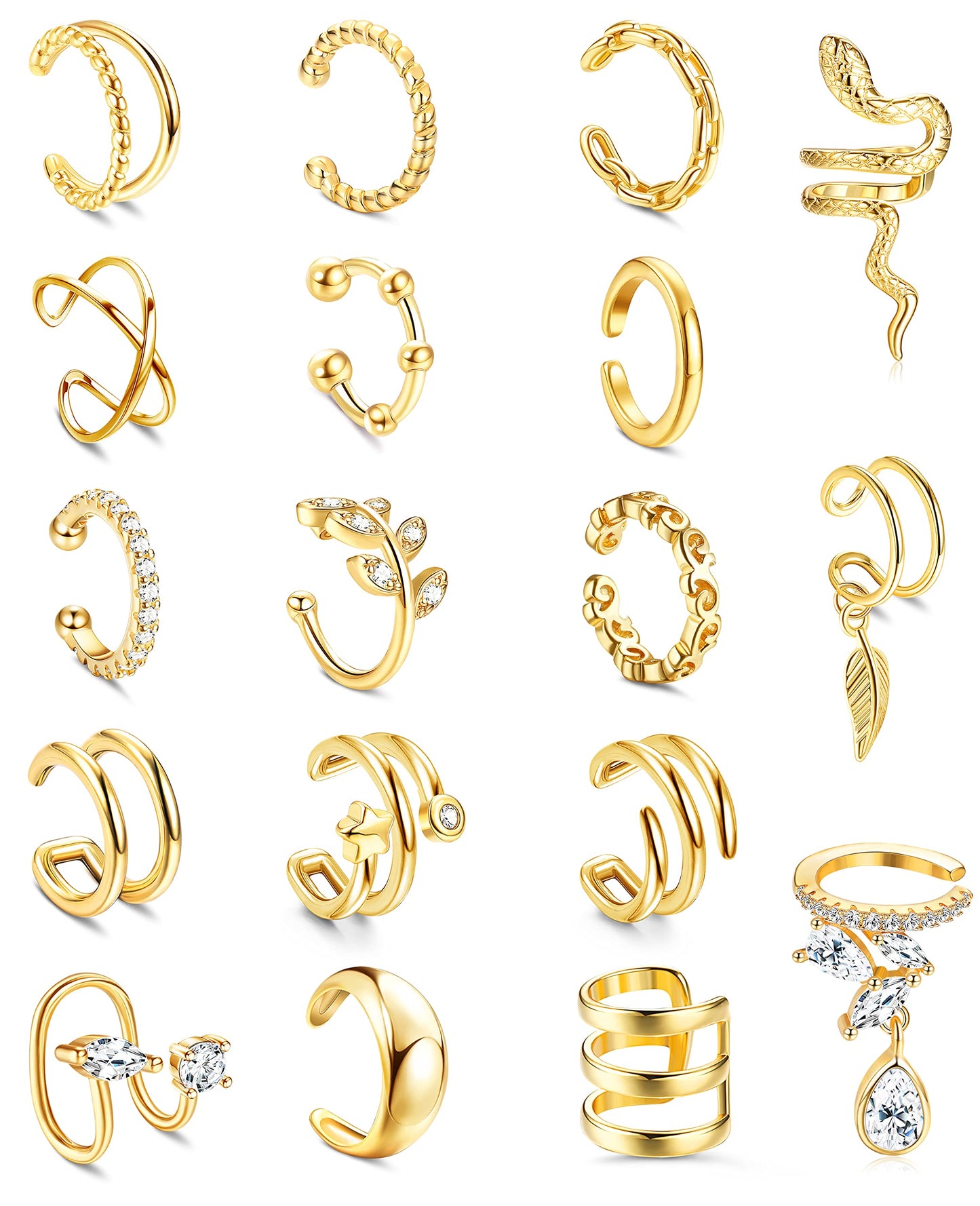 JSJOY 18 Pcs Gold Ear Cuffs for Women Non Piercing Adjustable Ear Cuff Earrings Clip On Cartilage Helix Wrap Ear Jewelry Set