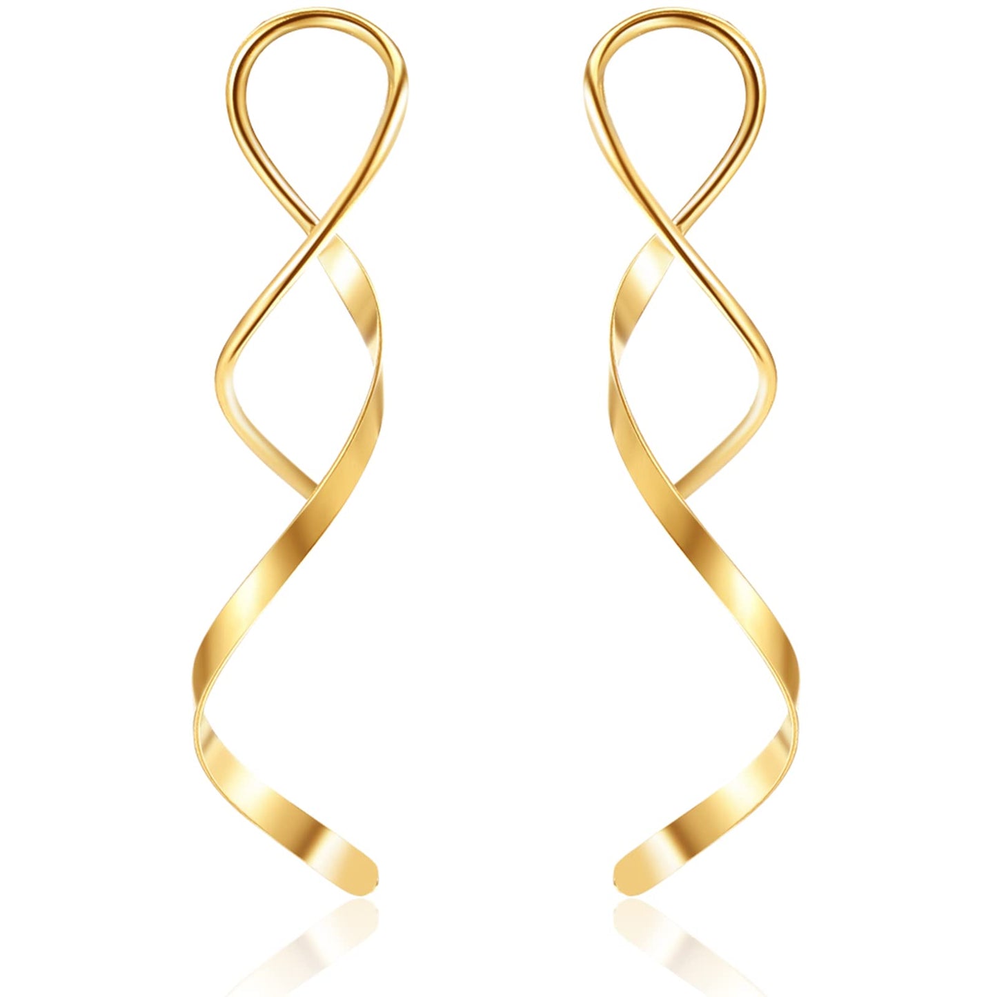 JSJOY Earrings for Women Spiral Threader Earrings Stainless steel Handmade Twisted Curved Pull Through Silver Gold Drop Dangle Earrings Jewelry for Women