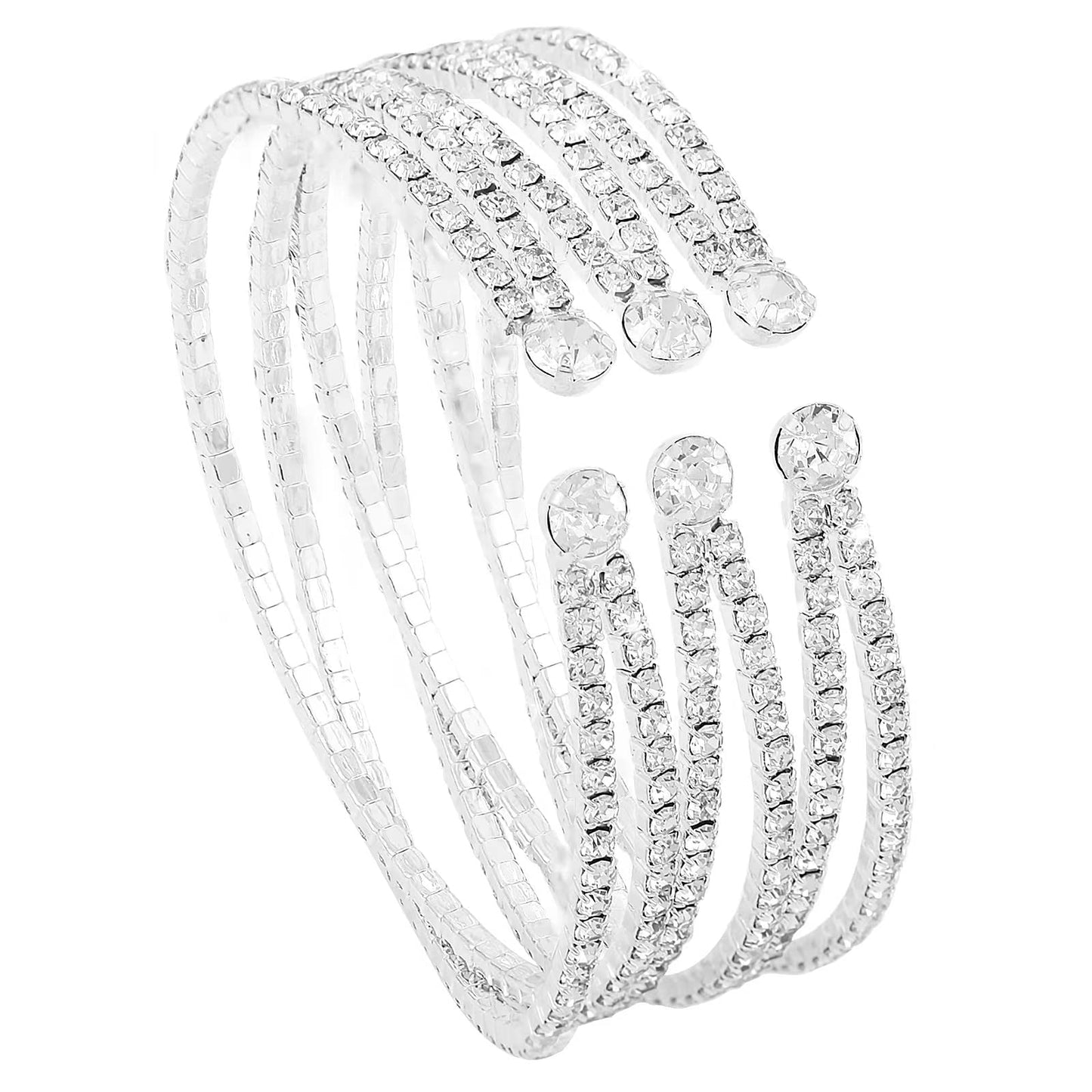 JSJOY MultiLayer Crystal Rhinestone Cuff Bracelet For Women Girls Silver Strand Layered Bridal Bracelet Jewelry for Prom Party Wedding Dating