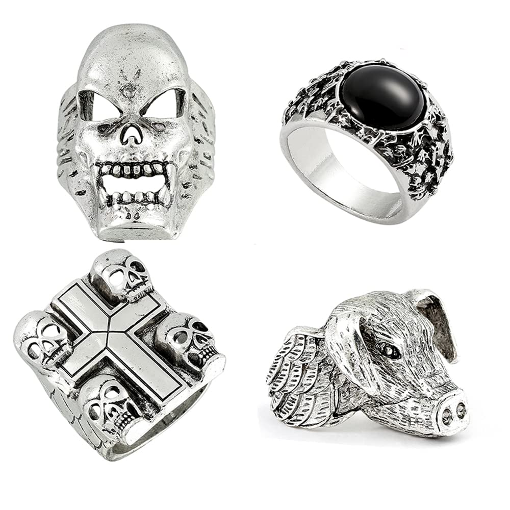 JSJOY Eddie Munson Ring Accessories Set Men Gifts Halloween Vintage Punk Skull Cross Ring Jewelry For Fans Gifts