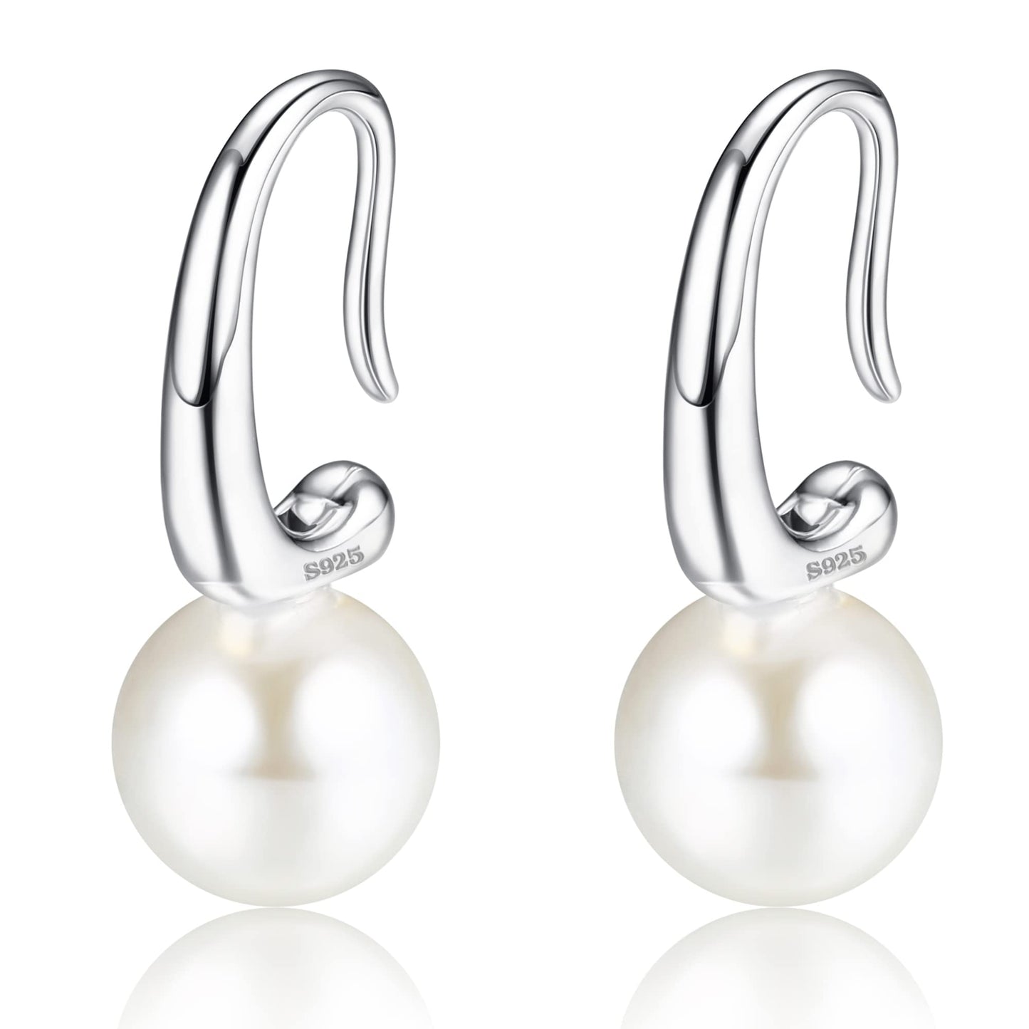 Pearl Earrings for Women 925 Sterling Silver Dangle Drop Pearl Earrings Jewelry 8mm Pearl Drop Earrings for Women Girls Gift