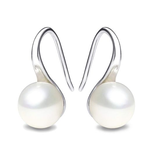 Pearl Earrings for Women 925 Sterling Silver Dangle Drop Pearl Earrings Jewelry 8mm Pearl Drop Earrings for Women Girls Gift