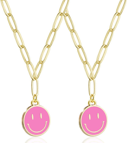 JSJOY Smiley Face Necklace 14K Gold Plated Paperclip Necklace Preppy Jewelry Y2K Trendy Necklace for Women Teen Girls