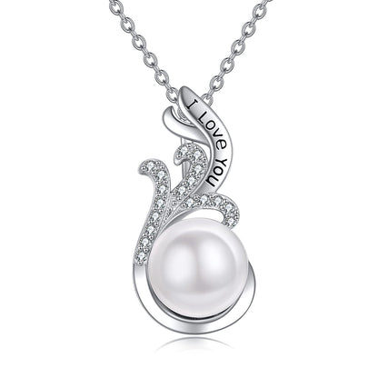 Freshwater Pearl Necklace Sterling Silver Pearl Necklace Zircon Pearl Pendant Necklace Pearl And Zircon Necklace Bridal Jewelry Gifts for Women Wife Girlfriend