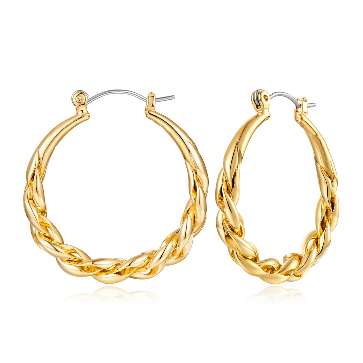 JSJOY Twisted Hoop Earrings for Women 14K Gold Plated Twisted Square Hoop Earrings Simple Big Chunky Hoop Earrings Minimalist Geometry Earrings Jewelry Gifts