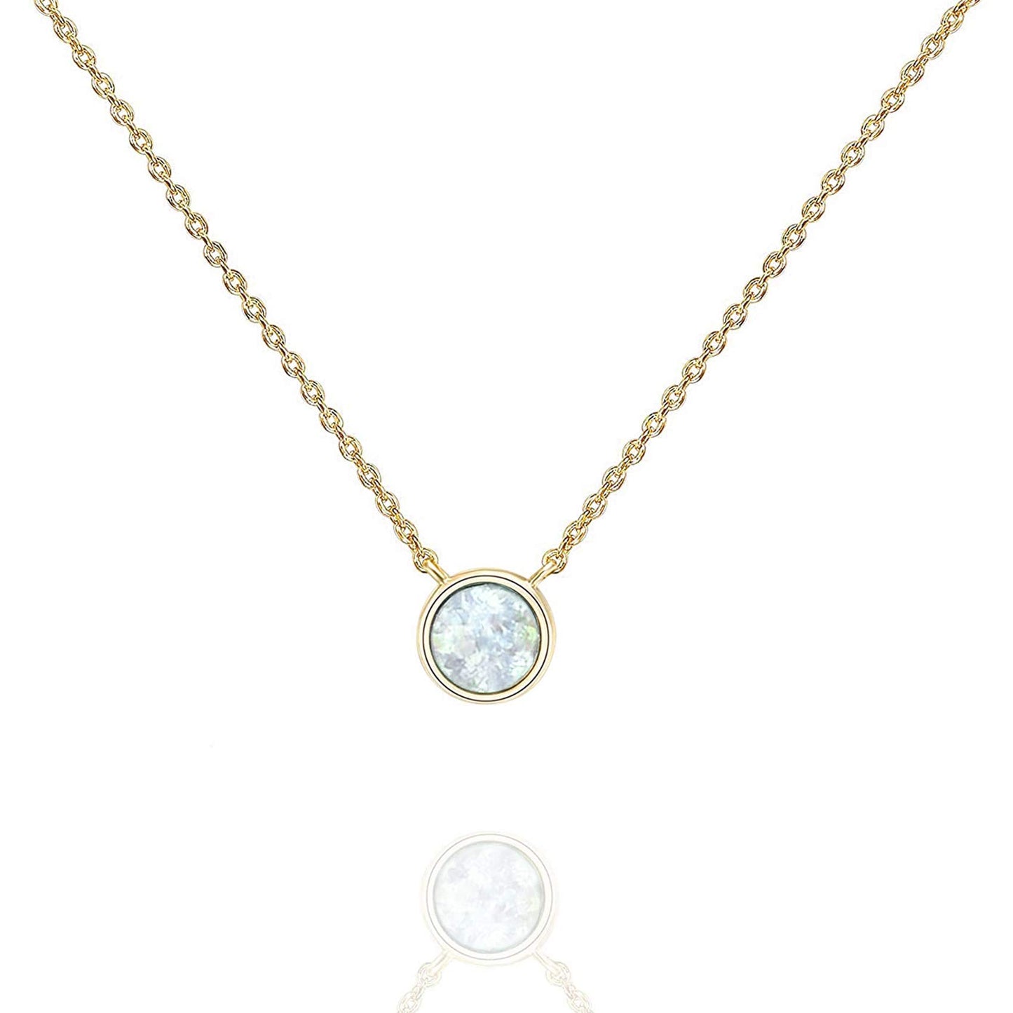 JSJOY 14K Gold Plated Created White Opal Necklace Opal Necklaces for Women