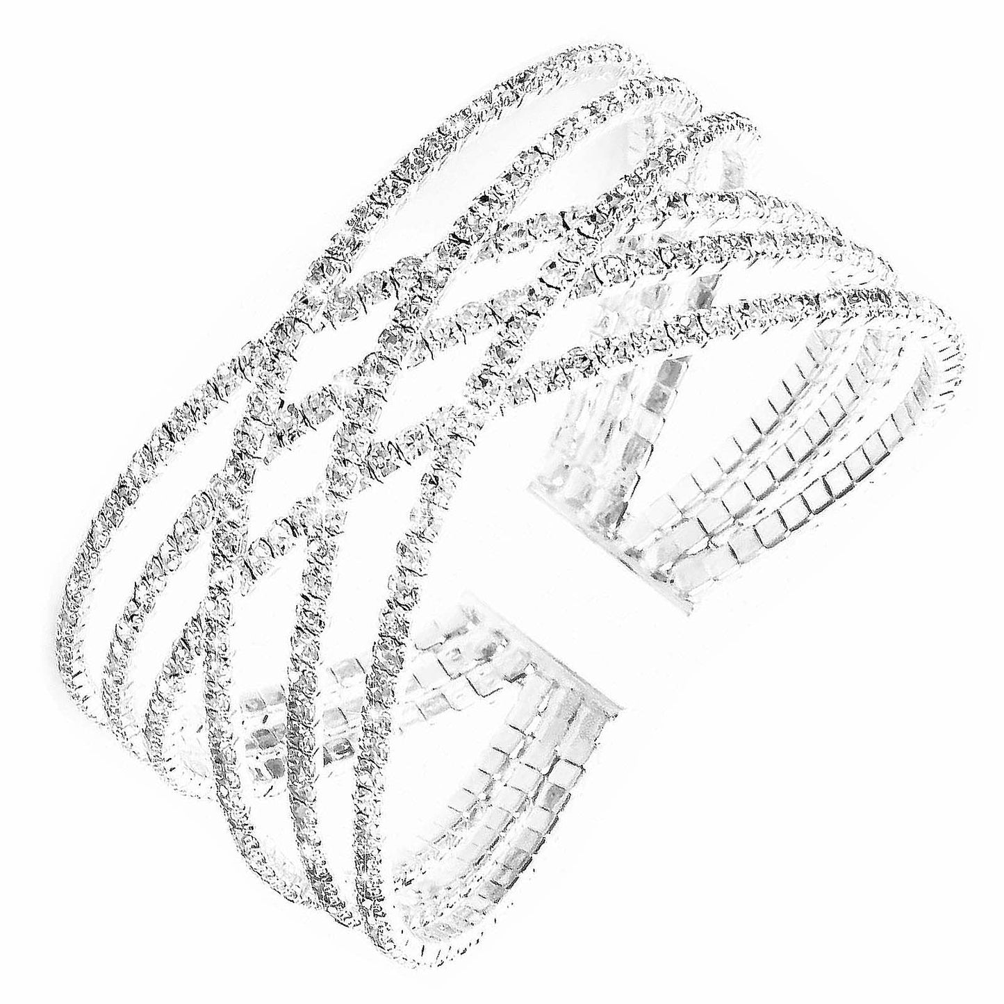 JSJOY MultiLayer Crystal Rhinestone Cuff Bracelet For Women Girls Silver Strand Layered Bridal Bracelet Jewelry for Prom Party Wedding Dating