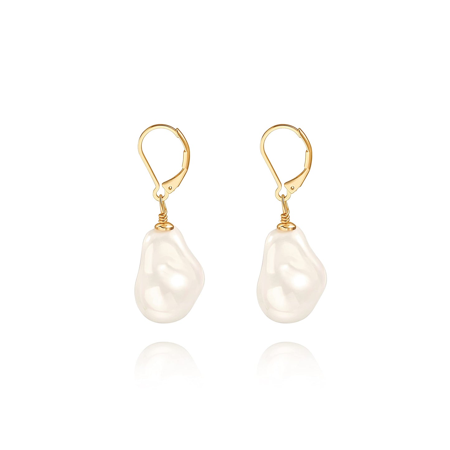 Irregular pearl earrings Handpicked White 18k Gold Plated Leverback Dangle Stud Pearl Earrings Jewelry for Women Girls Gift