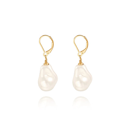 Irregular pearl earrings Handpicked White 18k Gold Plated Leverback Dangle Stud Pearl Earrings Jewelry for Women Girls Gift